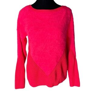NOISY MAY Neon Pink Knit Fuzzy Pullover Sweater Ribbed Size Medium